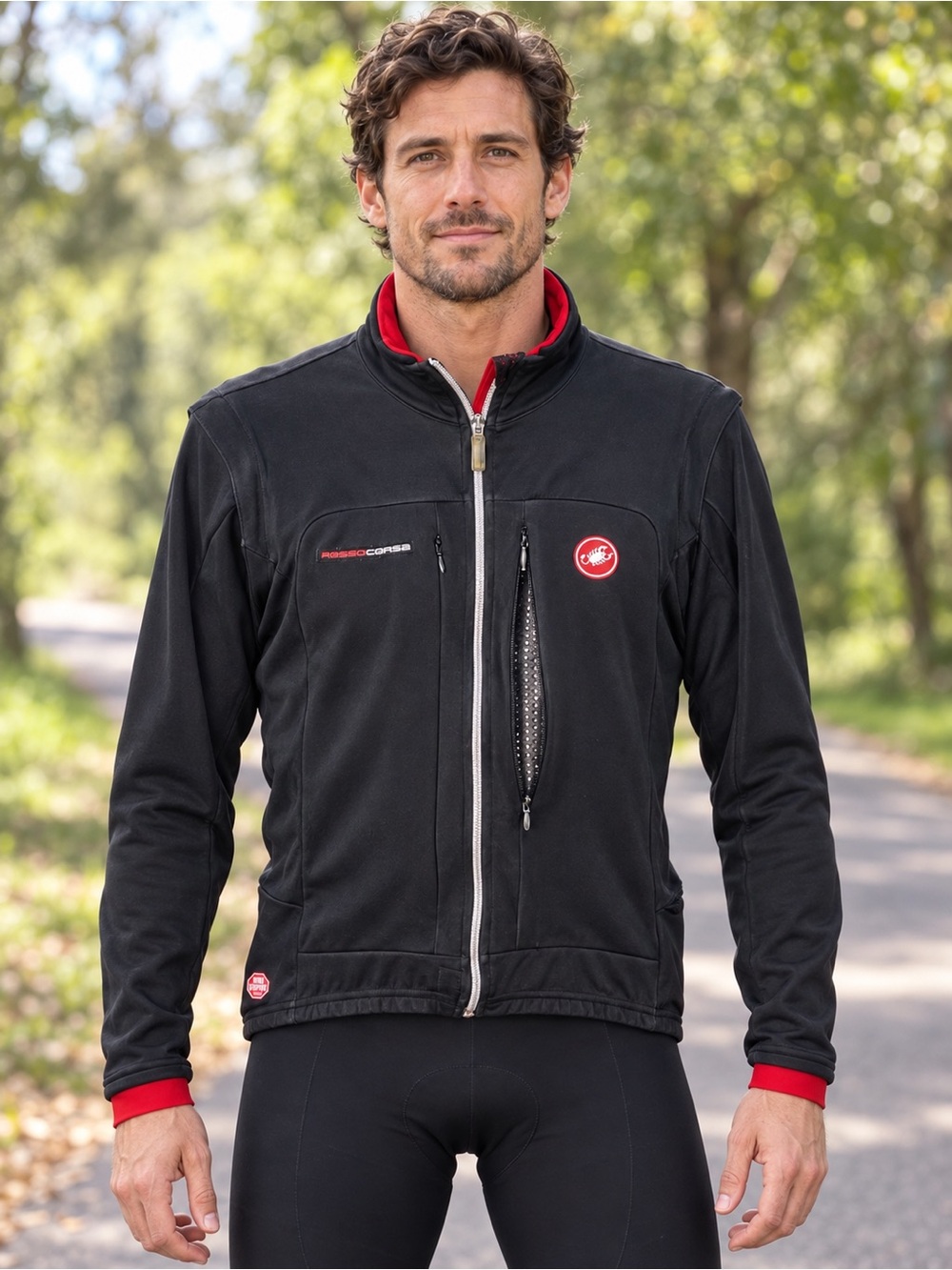 Castelli Radiation Cycling Jacket Large Black Red Windstopper READ